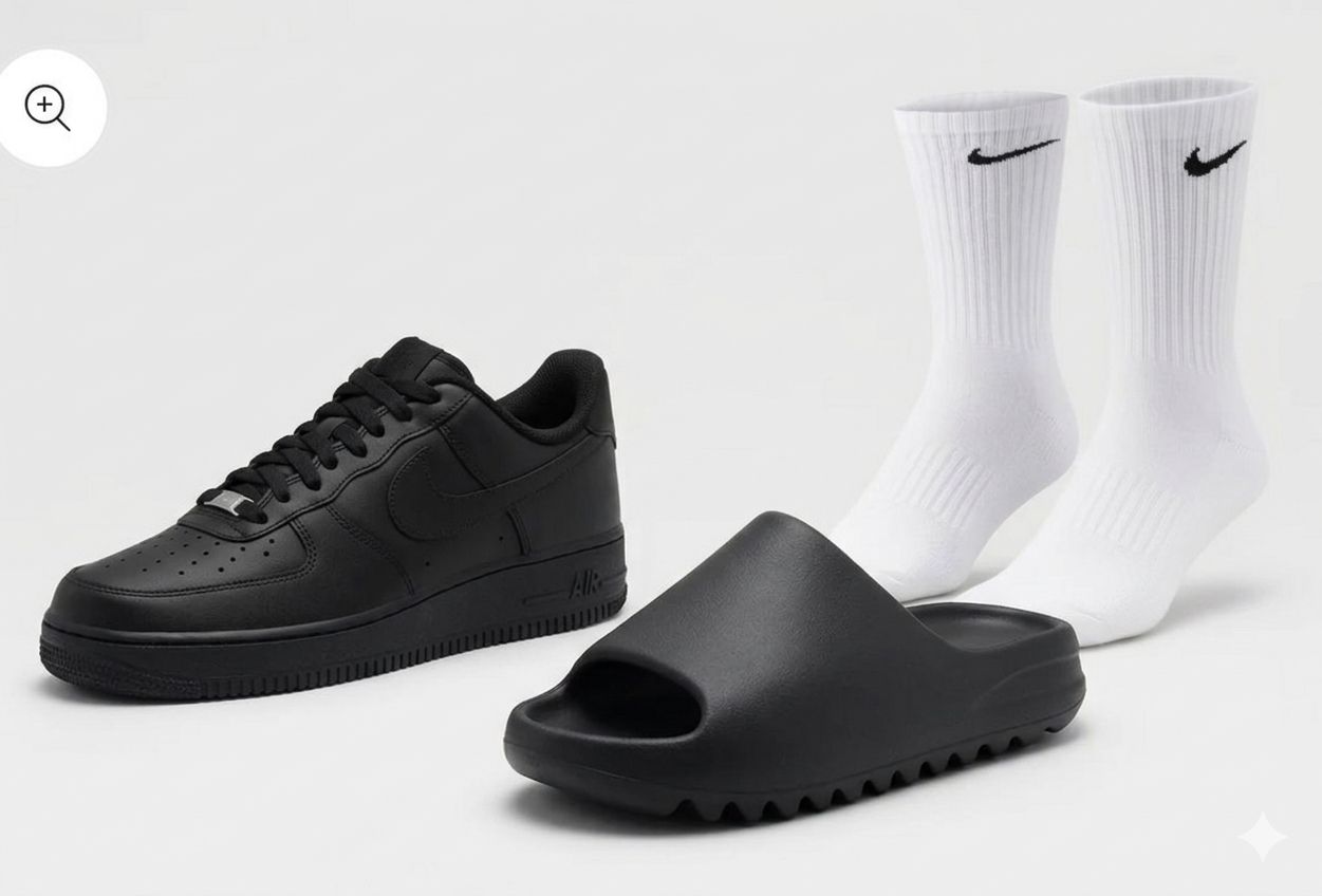 Airforce+ yeezy Slides+ Nike Socks