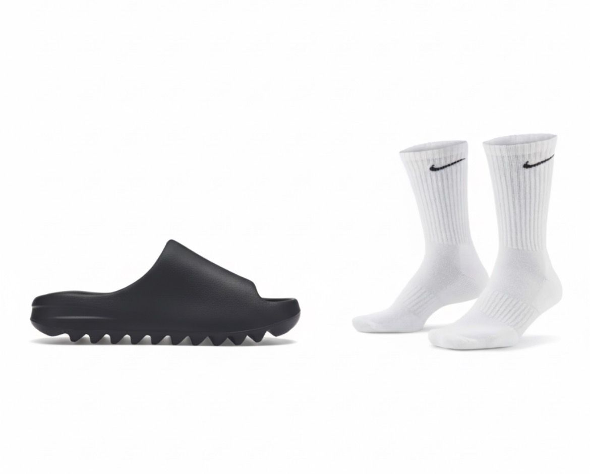 Yeezy Slides + Nike Socks Combo