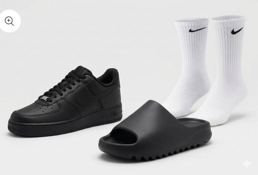 Airforce+ yeezy Slides+ Nike Socks